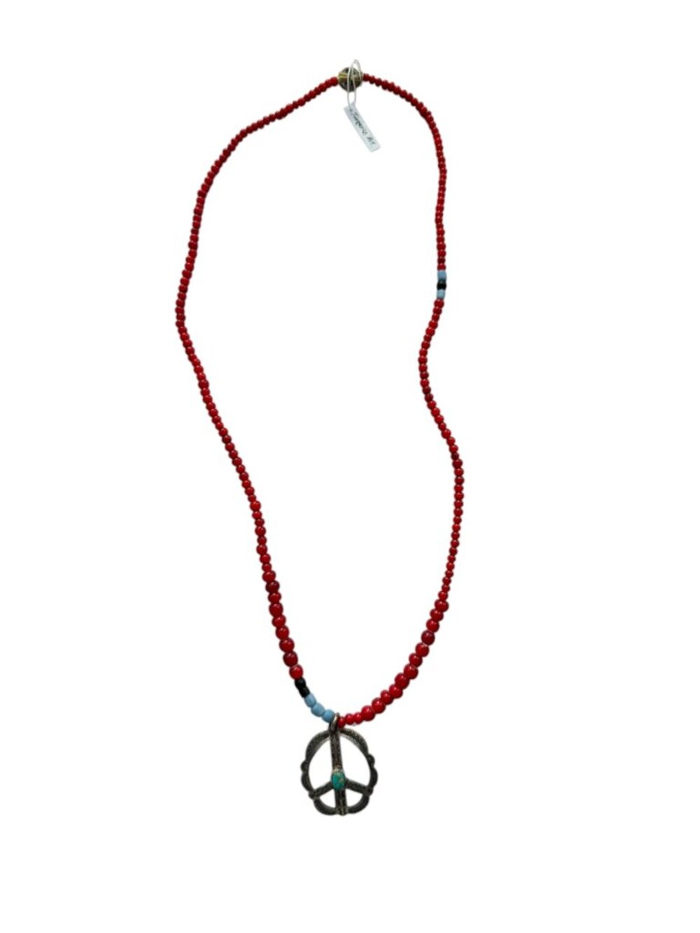 Mt hill Beaded Necklace with Silver and Turquoise Peace Pendant NWT